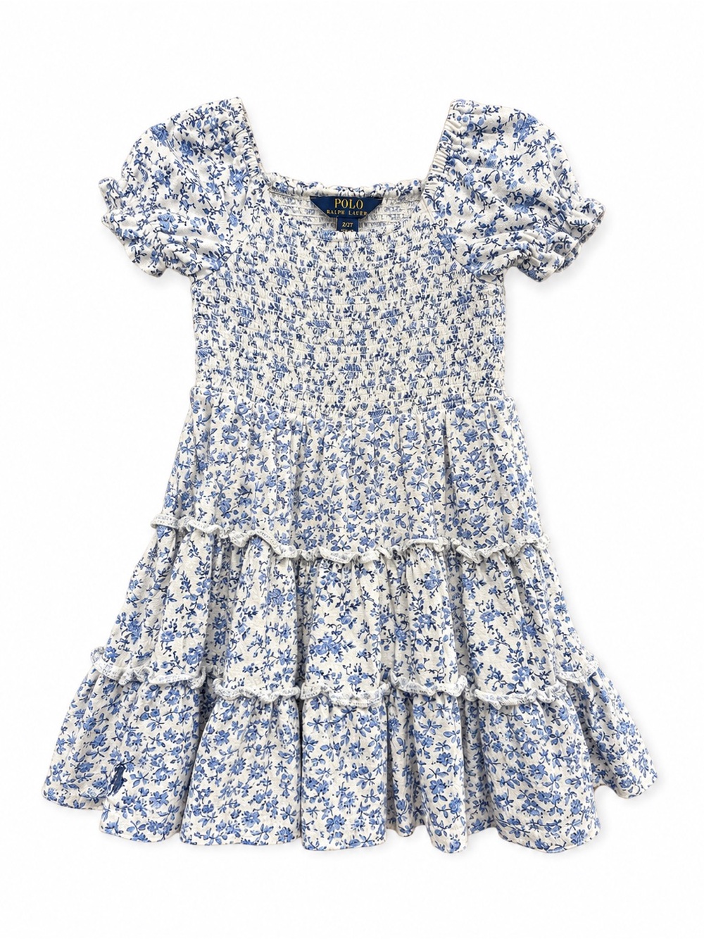 💙 Polo Ralph Lauren Floral Blue ans White Smocked Dress – Girls 2T 💙